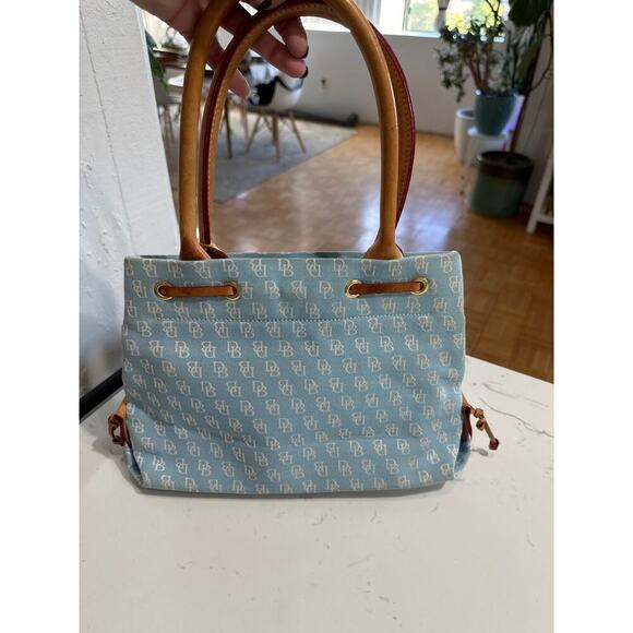 Vintage Y2K Dooney & Bourke Baby Blue Canvas and Leather Tassel Bag, EUC - Picture 4 of 9